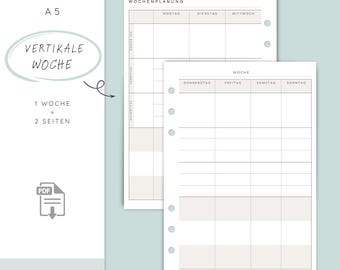Weekoverzicht (verticaal) | A5-inzetstukken, ongedateerd | PDF-download | 1 week op 2 pagina's
