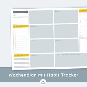 Wochenplaner A4 quer | Wochenplan mit Habit Tracker, Aufgabenliste & Mahlzeitenplan | PDF Vorlage zum Ausdrucken