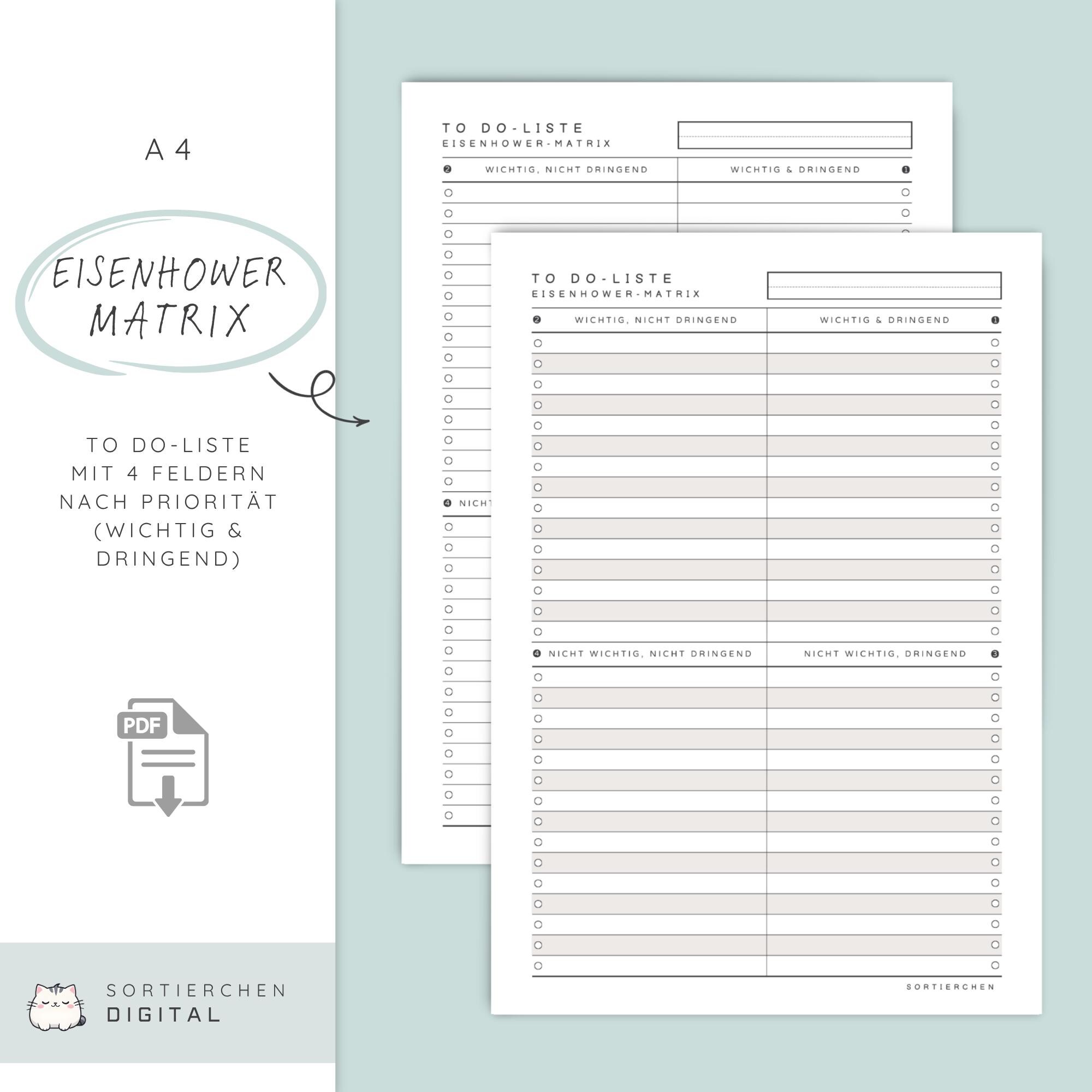 Eisenhower Matrix German Template PDF A4 | Printable Priority Matrix in ...