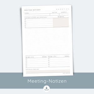 Plantilla de notas de reunión A4 | Actas de reunión en PDF | Lista de tareas y notas | 5 colores