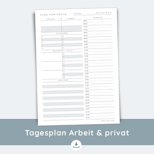 Tagesplaner A4 PDF | Tagesstruktur für Arbeit und Privat | Printable zum Ausdrucken | To Do-Liste, Ziele, Termine