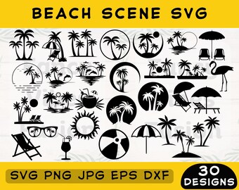 Beach Scene SVG Bundle, Summer Ocean Designs (Digital Download)