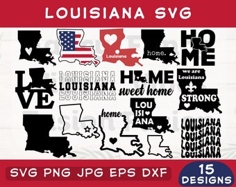 Louisiana Map SVG Bundle: State Silhouette, Patriotic Design (Digital Download)