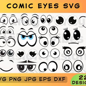 Comic Book Eyes SVG Bundle: Cartoon Emoji, Eyelashes (Digital Download