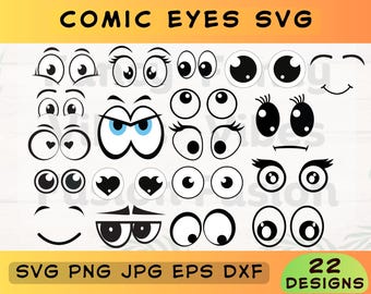 Paquete SVG de ojos de cómic: Emoji de dibujos animados, pestañas (descarga digital)