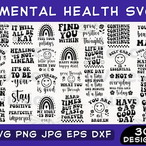 Salute mentale Svg, Consapevolezza della salute mentale Svg, Svg positivo, Svg motivazionale, Citazioni positive Svg, Svg ispiratore, File Svg per Cricut