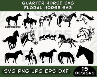 Floral Horse SVG Bundle, Quarter Horse Clipart (Digital Download)