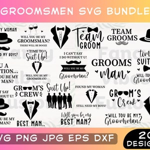 Groomsmen Svg, Groomsman Svg Bundle, Matrimonio Svg, Sposo Svg, Best Man Svg, Damigella d'onore Svg, Squadra dello sposo Svg, Festa Svg, File Svg per Cricut