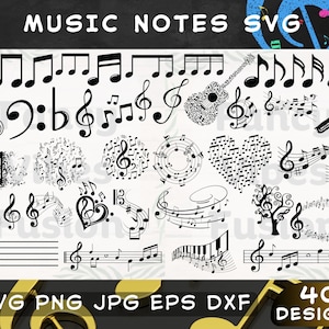 40 Designs Music Notes Svg Bundle, Music Notes Svg, Musical Stencil Svg, Music Symbols Png, Music Notes Clipart, Music Note Heart, Music Png