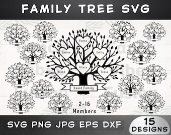 Pacchetto SVG dell'albero genealogico: 2-16 membri, Albero della vita (download digitale)