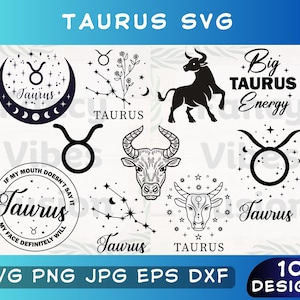 Taurus Svg, Taurus Svg Png Bundle, Taurus Png, Taurus Zodiac Svg, Astrology Svg, Taurus Cut File, Taurus Clipart, Cricut/Silhouette Files
