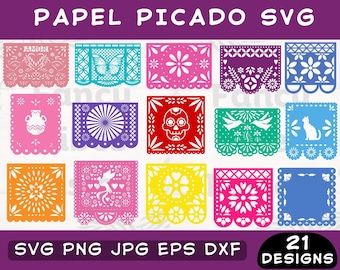 Papel Picado SVG Bundle: Mexican Fiesta Banner Clipart (Digital Nedladdning)