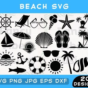 Beach SVG Bundle: Summer Clipart, Palm Tree, Sunset (Digital Download)