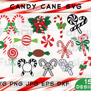 Noël canne en bonbon Svg, Svg de canne en bonbon, Noël Svg Bundle, canne en bonbon Png, Clipart de cannes de bonbon, fichiers Svg Noël, canne en bonbon avec noeud