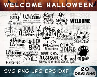 Halloween Welcome Doormat SVG Bundle: Cats, Dogs, Boo (Digital Files)