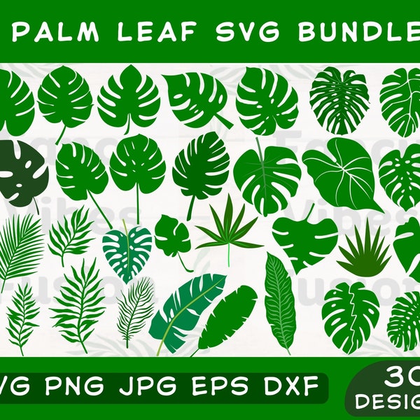 Palm Leaf Svg Bundle, Tropical Leaves Svg, Monstera Leaf Svg, Jungle Leaves Clipart, Palm Branch Svg, Tropical Party Decor, Palm Branch Png