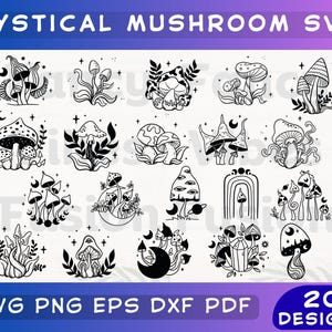 Mystical Mushroom Svg Bundle: Mystical Mushroom Svg, Boho Mushroom Svg, Magic Mushroom Dxf, Boho Png Clipart, Floral Mushroom, Digital Files