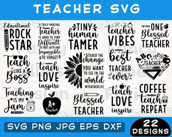 Paquete SVG para maestros, frases para maestros, diseños para la vuelta al cole (descarga digital)