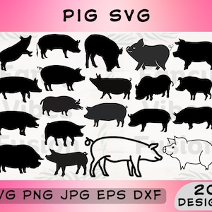 Pig Svg Bundle, Pig Svg, Pig Clipart, Cute Pig Svg, Farm Animal Svg, Pig Face Svg, Baby Pig Svg, Show Pig Svg, Pig Vector, Pig Cut File