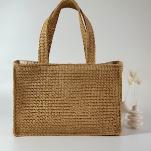 Häkeln Raffia Einkaufstasche,Stroh Große Schultertasche,Stricken Shopper Tasche,Schulter Strandtasche