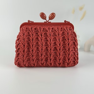 Red Clutch Bag,Handmade Raffia Pouch Bag,Crochet Evening Clutch,Straw Party Bag