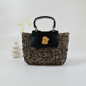 Metallic Raffia Crossbody Bag,Handmade Evening Bag,Shiny Crochet Tote Bag