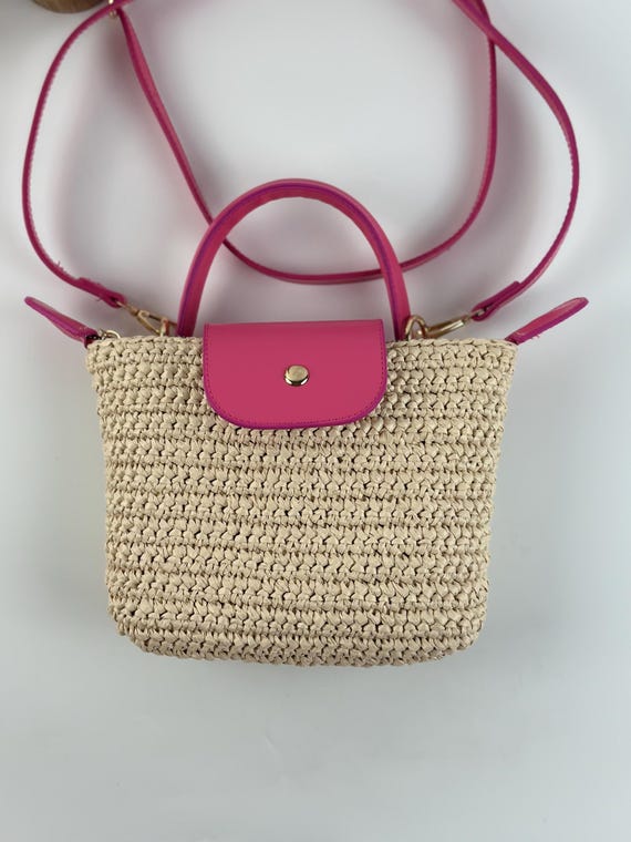 Raffia Handmade Longchamp Midi Bag, Crochet Straw Bag, Knitting