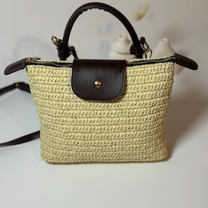 Raffia Handmade Mini Bag,Crochet Straw Bag,Knitting Straw Crossbody Bag,Shoulder Longchamp Raffia Bag