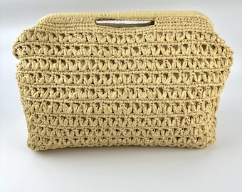 Handmade Raffia Woven Clutch Bag, Straw Top Handle Pouch