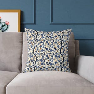 Blue Botanical Floral Cushion - William Morris Inspired Square Pillow, Boho Pillow, Housewarming Present