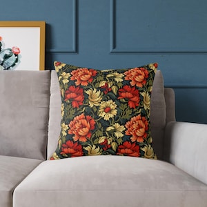 Élégant coussin William Morris rouge et or - Décoration bohème chic, cadeau parfait pour elle, élément décoratif élégant pour la maison