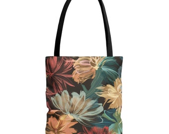 Floral Tote Bag, Pastel Flowers Pattern Tote Bag, Women Casual Bag, Gift for Her