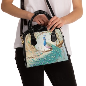 Peacock Print Shoulder Handbag, Vibrant Tote for Nature Lovers, Stylish Handbag for Outings, Gifts for Her, Boho Chic Bag, Christmas Gift