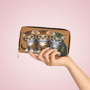 Cute Cat Zipper Wallet,Cat Lover Gift,Cute Kitty Purse,Animal Lover Accessory,Fun Gift for Pet Owner,Vegan Faux Leather Wallet,Gift for Her