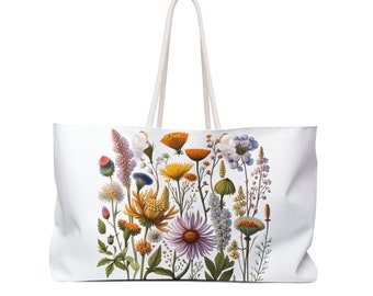 Wildflowers Weekender Tote Bag, Oversized Weekender Bag, Holiday Beach Bag, Women Travel Tote Bag, Gift for Her