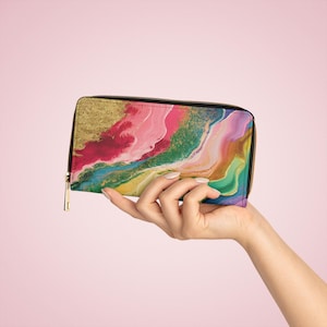 Zipper Wallet, Colourful Vegan Leather Purse with Marble Design, Summer Clutch, Travel Wallet - Gift for Women, Credit Card Holder