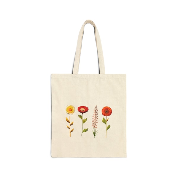Wildflowers Tote Bag, Floral Canvas Tote Bag, Cotton Tote Bag, Shopping Tote Bag, Women Casual Tote Bag, Gift for Mum, Gift for Her
