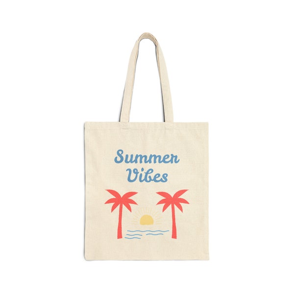 Cotton Canvas Tote Bag, Summer Vibes Tote Bag, Unisex Beach Bag, Women Casual Tote Bag, Gift for Mum, Gift for Her
