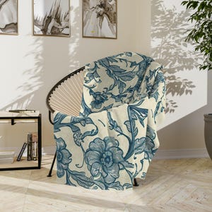 Luxurious Velveteen Blanket with Art Nouveau Blue Bird Design - Perfect Gift for Her, Cozy Home Decor, William Morris Style