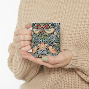 William Morris Floral Mug, Strawberry Thief Ceramic Cup, Cottagecore Gift, Vintage Tea Coffee Mug, Victorian Aesthetic