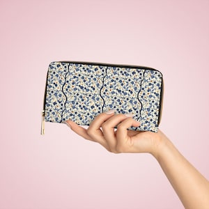 Portefeuille floral de luxe en cuir PU - William Morris vintage - Porte-monnaie à fermeture éclair inspiré - Portefeuille de voyage élégant pour femme - Cadeau élégant pour elle