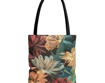 Floral Tote Bag, Pastel Flowers Pattern Tote Bag, Woman Casual Bag, Gift for Her