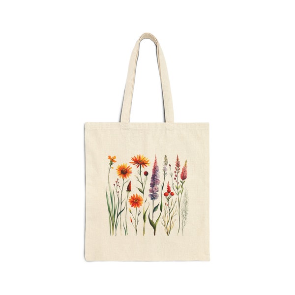 Wildflowers Tote Bag, Floral Canvas Tote Bag, Cotton Tote Bag, Shopping Tote Bag, Women Casual Tote Bag, Gift for Mum, Gift for Her