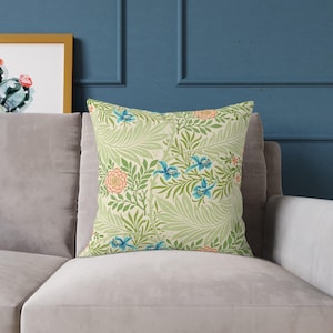 Botanical William Morris Cushion - Green Floral Throw Pillow