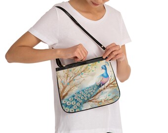 Bolsa de Ombro Pequena Pavão: Bolsa Transversal Boho, Presente Prático para o Natal