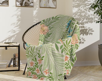 William Morris Velveteen Blanket: Green Floral Botanical Throw, Christmas Present Women