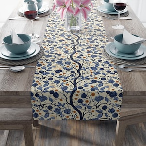 Luxury Table Runner, William Morris Blue Floral Dining Table Decor, Elegant Home Styling Gift, Perfect for Housewarming, Weddings