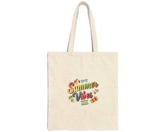 Summer Vibes Tote Bag, Cotton Canvas Tote Bag, Unisex Beach Bag, Casual Tote Bag, Unisex Tote Bag, Gift for Mum, Gift for Her, Gift for Him