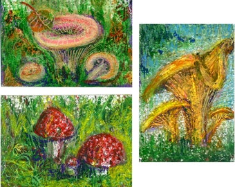 Mushrooms ACEO - Art Cards Editions and Originals