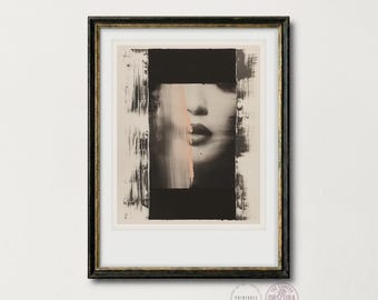 Abstract Portrait Art Print | Black and White Brushstrokes (Digital Download)